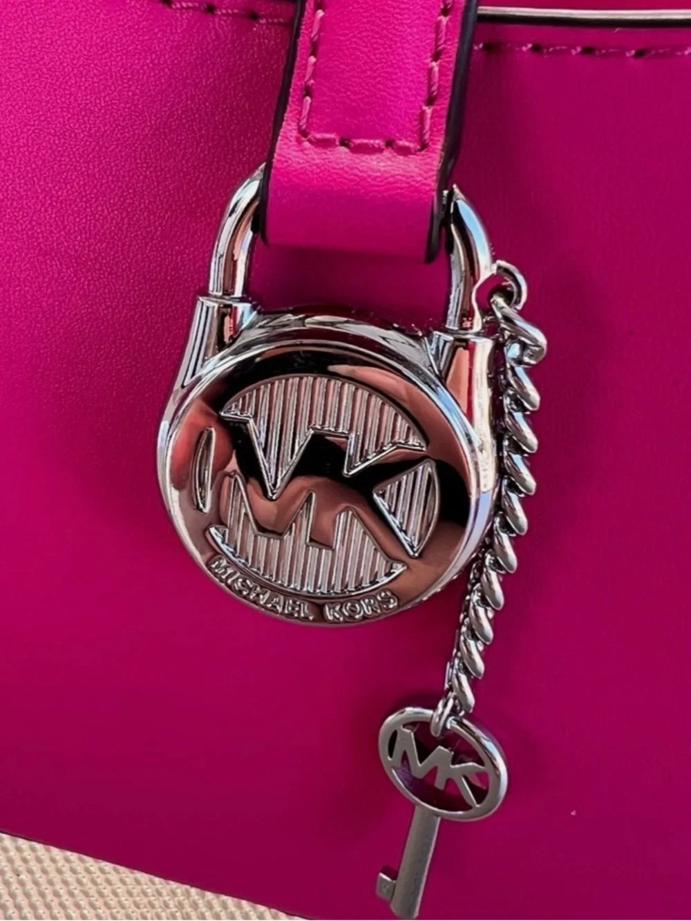 Michael Kors Hot Pink Leather Shoulder Bag with MK Charm